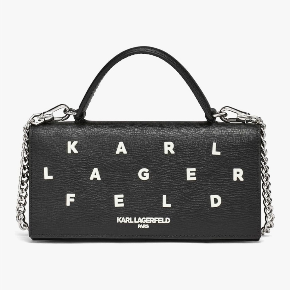 NEW! Karl Lagerfeld Jacqueline Wallet on a String Crossbody Black/White Medium